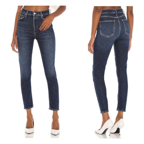 Agolde Jeans Women 27 Blue Nico High Rise Slim Cabana Button Fly Dark Wash Denim - Picture 1 of 13